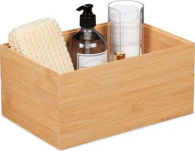 Produktbild von Relaxdays Aufbewahrungsbox Bambus, stapelbar, Bambuskiste ohne Deckel, stabil, HBT: 14 x 30 x 20 cm, Stapelbox, natur