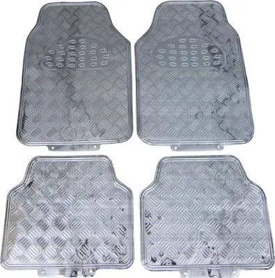 Produktbild von 4x Gummi Fußmatten Gummifußmatten Autoteppich VORN HINTEN Chrom Carbon Look