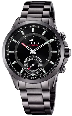A close-up studio shot of a men's Lotus Hybrid watch against a white background.