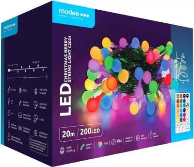 Obrázok produktu pre Modee Lighting LED vianočná reťaz 200 LED 20m multicolor bobule + diaľkové