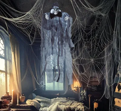 Skelett-Hänger mit Kette & Licht, 90 cm, Halloween-Deko, schwarz