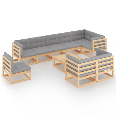 Immagine prodotto di set da giardino da 10 pezzi con cuscini in legno di pino massiccio
