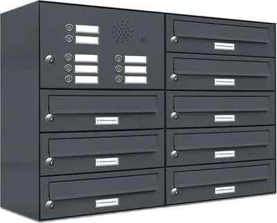 Produktbild von 8er Briefkasten Anlage Aufputz - Wandmontage RAL 7016 Anthrazit Klingel