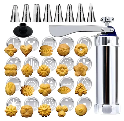 Produktbild von Gadgets Zum Keksbacken, Gebäckpresse Mit 20 Aufsätzen Und 8 Edelstahl-Düsen, Spritzgebäck Maschine Für Kekse Und Plätzchen, Ideal Für Haushalt Und Bäckerei