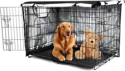Produktbild von Hundebox-Abdeckung – Haustierkäfig-Überzug – Schutz für den Außenbereich – Zugang durch doppelte Tür – 92 x 59 x 64 cm – Schwarz