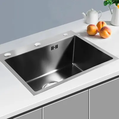 Immagine prodotto di Lavello da cucina a una vasca - Colore: nero opaco - Dimensioni: 50x45 cm - Acciaio inossidabile 304 - Con scarico e dispenser per sapone