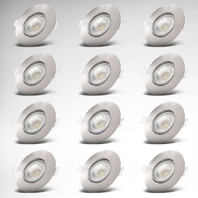 Image de B.K.Licht Set de 12 spots LED encastrables orientables 5W 460 lm Ø90 mm IP23, ultra plats 24 mm, Ø68 mm, 3000K blanc chaud, nickel mat, 230V