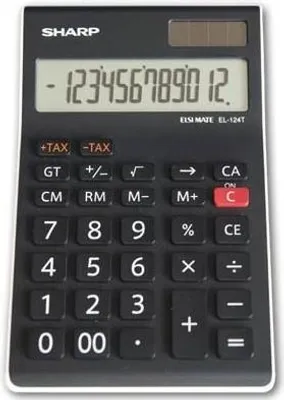 Obrázek produktu pro SHARP SH-EL124TWH  Tischrechner EL-124TWH - 12-stellig, Batterie/Solar, 96,5 x 24,5 x 155 mm, schwarz