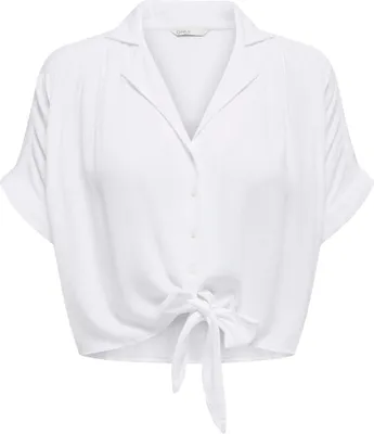 Produktbild von ONLY Damen Bluse verkürzt Halbarm Knoten-Detail Hemdkragen Knopfleiste elegant
