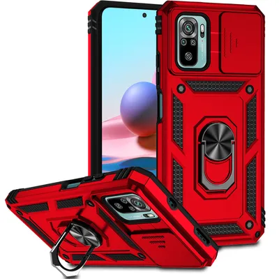 Obrázek produktu pro Pouzdro pro Xiaomi Redmi Note 10 4G/ Note 10S dvouvrstvé pouzdro s posuvným krytem kamery a prstencovým stojánkem červené