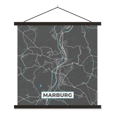 Produktbild von MuchoWow® Textilposter Stadtplan - Karte - Marburg - Blau - Deutschland - Karte 40x40 cm mit schwarzem Rahmen - Fotos