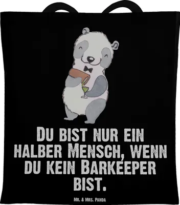 Produktbild von Mr. & Mrs. Panda Tote Bag Barkeeper Herz - Schwarz - Geschenk, Tasche, Kurs, Stoffbeutel, dokumententasche, Ausbildung, Shopping, Einkaufstasche