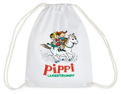Produktbild von Spreadshirt Pippi Langstrumpf Ausritt Mit Annika Und Tommy Turnbeutel, One size, Weiß