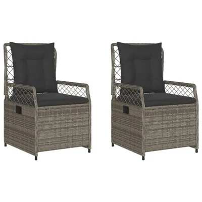 Image de vidaXL Fauteuil de jardin 2 pcs. Réglable Gris Poly Rattan