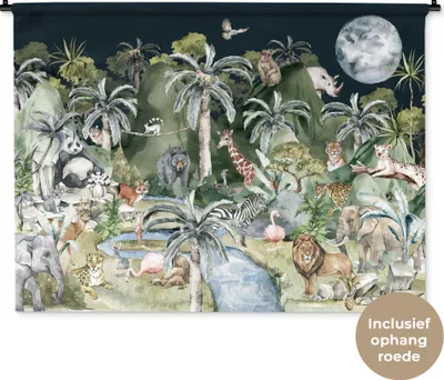 Produktbild von MuchoWow® Wandteppich Wandbehang Kinder - Dschungel - Natur - Tiere - Pflanzen 150x112 cm Tapisserie Dekoration Wandtuch - Wanddecke - Wandteppiche