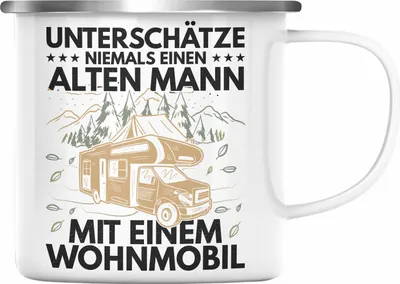 Produktbild von Trendation - Unterschätze Niemals Einen Alten Mannin Einem Wohnmobil Emaille Tasse Geschenk Camper Wohnmobilfahrer Geschenkidee Lustig (Silber)