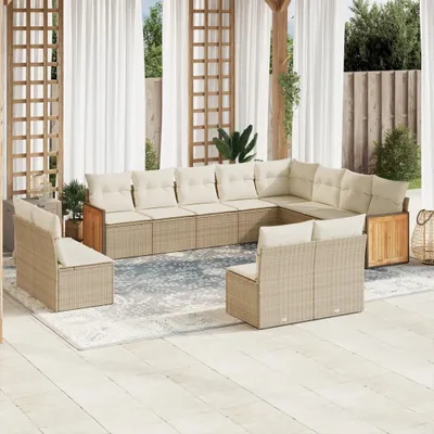 Produktbild von 12-tlg. Garten-Sofagarnitur mit Kissen Beige Poly Rattan 3260553