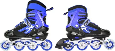 Image de Rollers pour enfants, taille réglable 32-37, pour garçons, filles et débutants, bleu