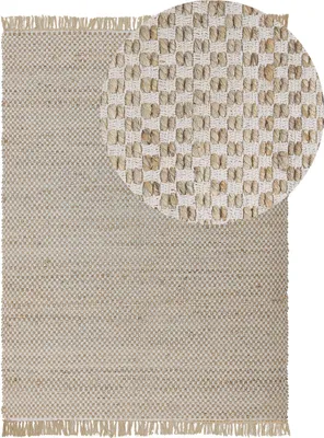 Produktbild von BELIANI Teppich Beige Jute und Baumwolle 140 x 200 cm mit Fransen Kurzflor rechteckig Boho Stil Wohnzimmer Arbeitszimmer Schlafzimmer