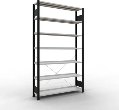 Produktbild von Schulte Büro-Fachbodenregal MULTIplus85 Stecksystem mit Anschlagleiste | Grundregal | Fachlast 85kg | HxBxT 230x130x30cm | 7 Ebenen | Einseitig nutzbar | Schwarz/Lichtgrau
