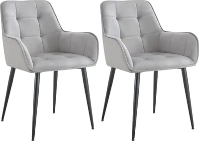 Produktbild von 2er Set Esszimmerstuhl BOKEL - Samt Hellgrau 58x62x86 cm | Essstühle Esszimmerstühle Küchenstühle Wohnzimmerstühle