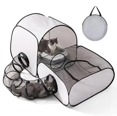 Image de Cage pliable pour chats avec tunnel, idéale pour une utilisation intérieure et extérieure