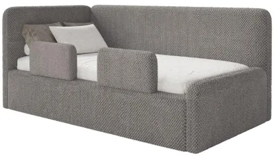 Image de Selsey Fanko – Lit enfant 90x200 cm avec barrière de sécurité, tête de lit à gauche, peluche, taupe