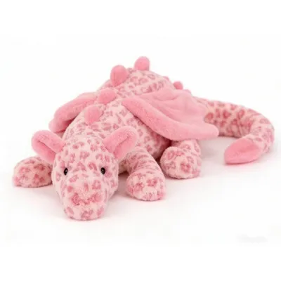 Produktbild von Dinosaurier Plüschtier XXL Drache 50cm – Weiches Kuscheltier Drachenkissen für Kinder, Stofftier Dino Spielzeug, Rosa Leopard