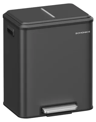 Image de Poubelle en acier de couleur noire, capacité de 30 litres – dimensions : 41,7 x 33,2 x 49,4 cm