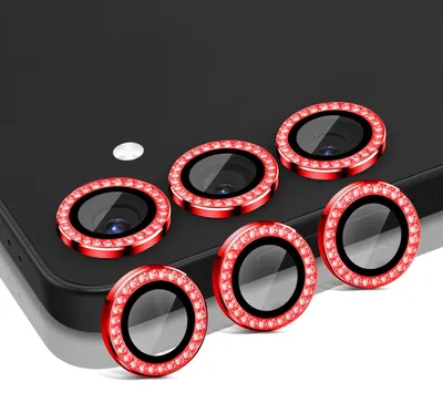 Produktbild von Kamera Linsenschutz Glas Set mit Schmucksteinen für Samsung Galaxy S25 Schutzglas Camera Linse Schutz Panzerfolie 9H Rot