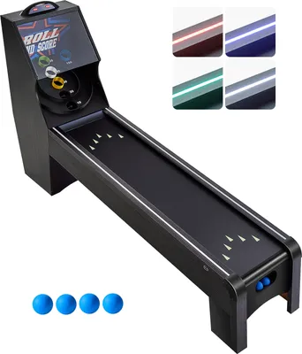 Image de SucceBuy 9' table de jeu d'arcade classique, set de jeu automatique de skeeball d'intérieur avec affichage électronique des points par LED, son, retour automatique de la balle pour adultes et enfants