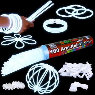 Produktbild von 100 Arm Knicklichter Weiß, Leuchtstäbe Neon Party Deko, Glow Sticks