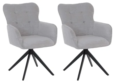 Immagine prodotto di Set di 2 sedie da pranzo modello HWC-Q35, con braccioli, girevoli e con sistema di ritorno automatico, rivestite in tessuto chenille (680g/m²), struttura in metallo, colore grigio chiaro