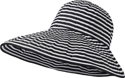 Produktbild von Sonnenhut für Damen mit breiter Krempe, UV-Schutz, gestreifter Strand-Schlapphut, faltbar, verstaubarer Fischerhut für Damen und Mädchen