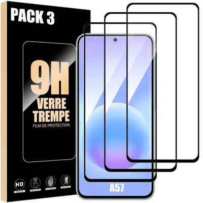 Image de 3 Verre Trempé Intégral pour Samsung Galaxy A57 5G, Protection Antichoc Anti-Rayures avec Bord Noir