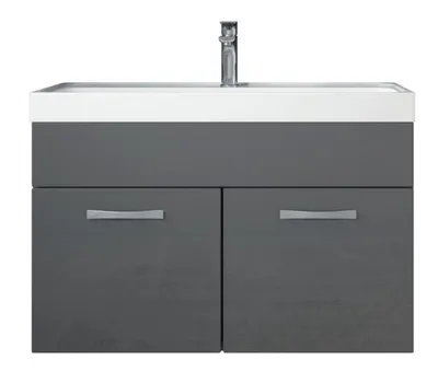 Image de Meuble de salle de bain Paso 01 80 x 40 cm lavabo Gris Brillant – Armoire de rangement