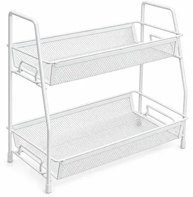 Produktbild von Badregal Küchenregal Organizer Metallregal 2 Ebenen freistehend Weiß 31,5 x 16,5 x 32,5 cm