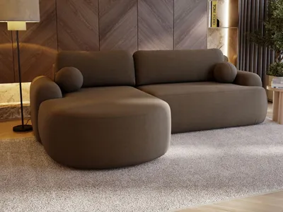 Produktbild von GrainGold Ecksofa L-Form Aurio Links - Ecksofa mit Schlaffunktion, Bettkasten - Moderne Ecksofa, Wohnzimmer Sofa - Eckcouch Braun (Lambi 04)