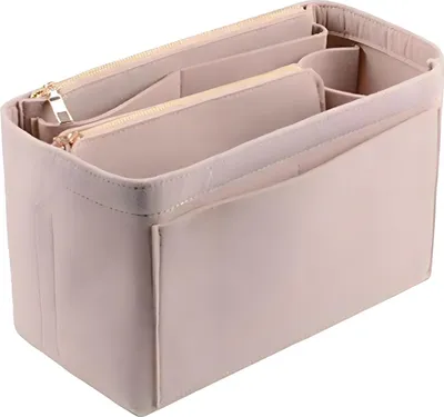 Zdjęcie produktu dla Filcowy organizer do torebki z kilkoma wewnętrznymi przegródkami i odpinanym zamkiem błyskawicznym dla kobiet