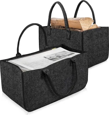 Produktbild von Filztaschen 2 Stück Kaminholztasche Filz, Faltbar Groß Kaminholzkorb Filztasche Shopper für Holz Zeitungen Kaminholz Filztasche - Anthrazit CEEDIR