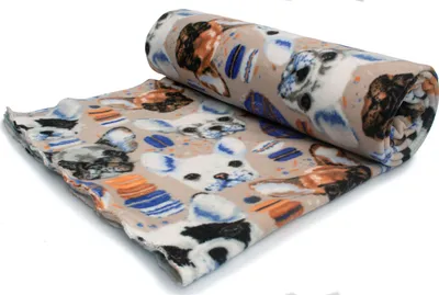 Image de Tissu polaire DTY imprimé (250 g), bouledogues français, bleu, 50 x 160 cm