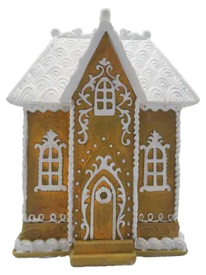 Productafbeelding van Clayre & Eef Lebkuchenhuis met LED-verlichting, 12x9x15 cm, bruin, van polyresin