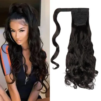 Obrázek produktu pro Clip-in prodlužovací cop s vlnami, dlouhé vlasy, syntetické vlasy, 50 cm, tmavě hnědá
