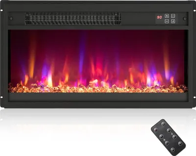 Zdjęcie produktu dla Kominek elektryczny – wkład kominkowy do zabudowy – ogrzewanie 1500 W – pilot zdalnego sterowania – timer 0,5–9 h – regulowany efekt płomienia 3D