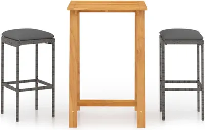 Produktbild von vidaXL 3-tlg. Gartenbar-Set mit Kissen Grau