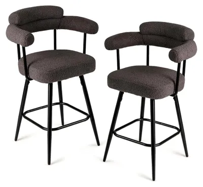 Produktbild von Barhocker 2er Set, 360° drehbar, gepolstert mit Rückenlehne, Küchenhocker mit Fußstütze, Sitzhöhe 69 cm, belastbar bis 150 kg, Thekenhocker für die Küche