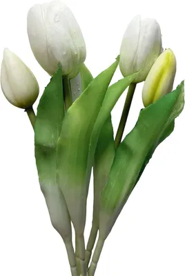 Produktbild von Künstliche Tulpen Strauß 5 Stück, weiße Kunstblumen, Tischdekoration