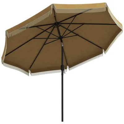 Image de Parasol Ø 265 cm – Parasol de terrasse à franges, parasol de plage inclinable à 8 baleines, protection UV, idéal pour le jardin et le balcon, kaki