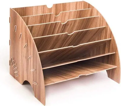 Productafbeelding van Documentenlade Brievenbak - Houten Sorteerbak - Bureau Organiseren - Zes Compartimenten - 34 x 27 x 27 cm - Houtkleur