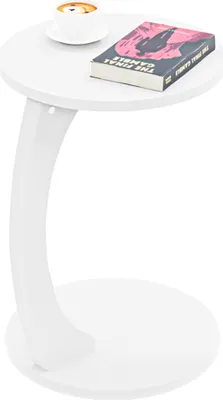 Produktbild von Beistelltisch ’Holeby’ Kaffetisch C-Form mit Rollen rund 56 x Ø 38 cm Weiß